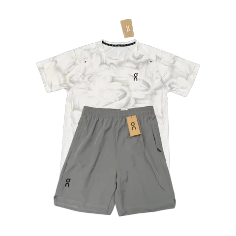 On Running Set - White Print & Grey Shorts