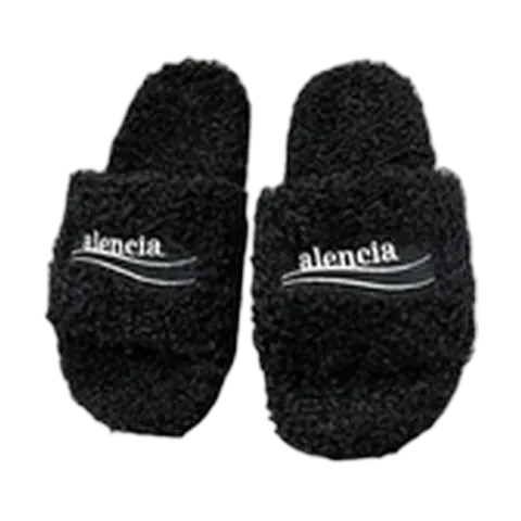 Balenciaga Slippers - Black Fur Slides